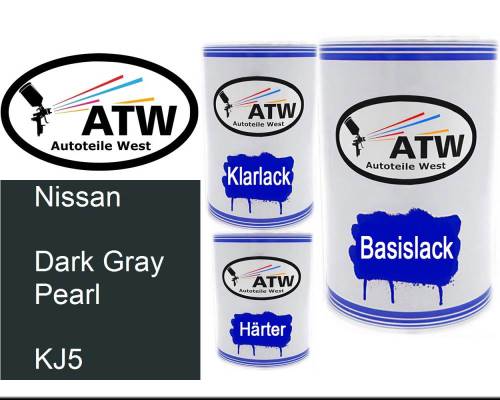 Nissan, Dark Gray Pearl, KJ5: 500ml Lackdose + 500ml Klarlack + 250ml Härter - Set, von ATW Autoteile West.